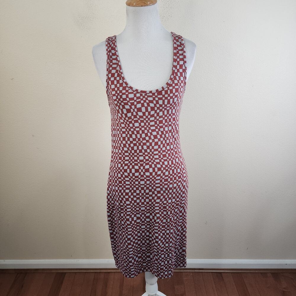 Storq Maternity Modal Blend Tank Dress Checkered Size 1, XS Rust Gray Stretch